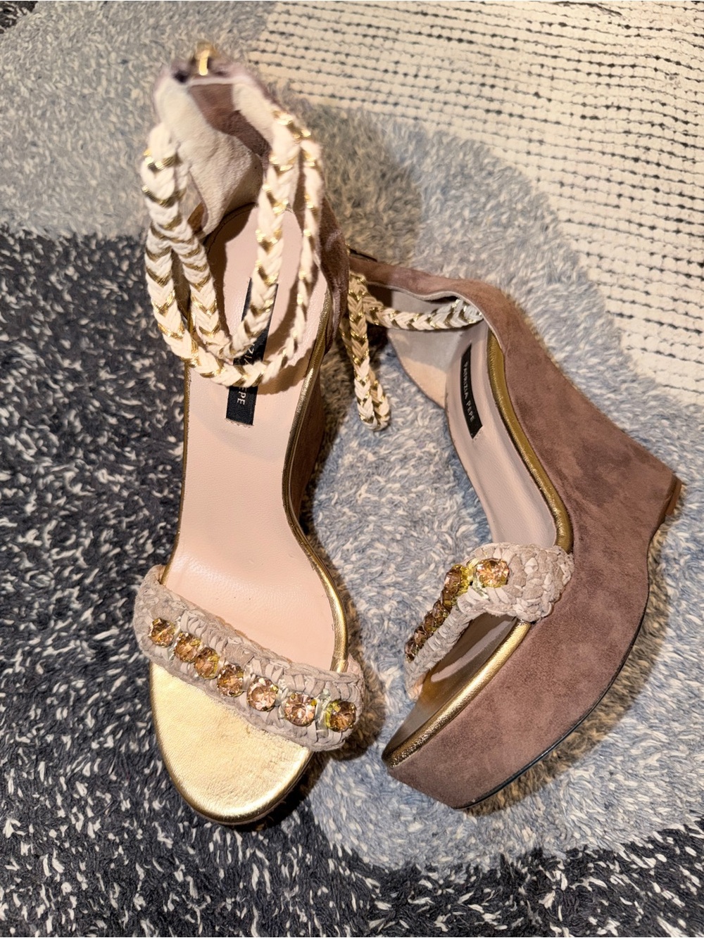 Patrizia Pepe Taupe Platform Sandals with Gold Accents